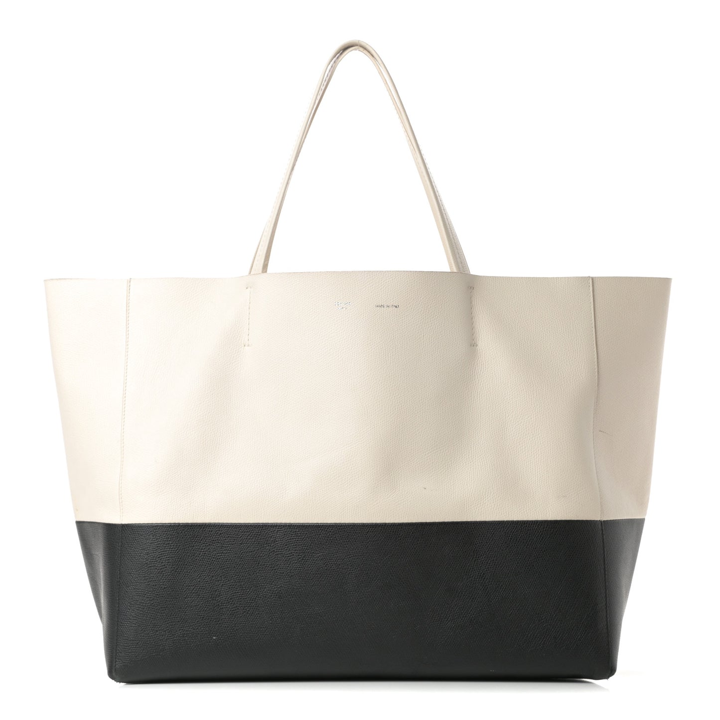 Grained Calfskin Horizontal Bi-Cabas Cream Black