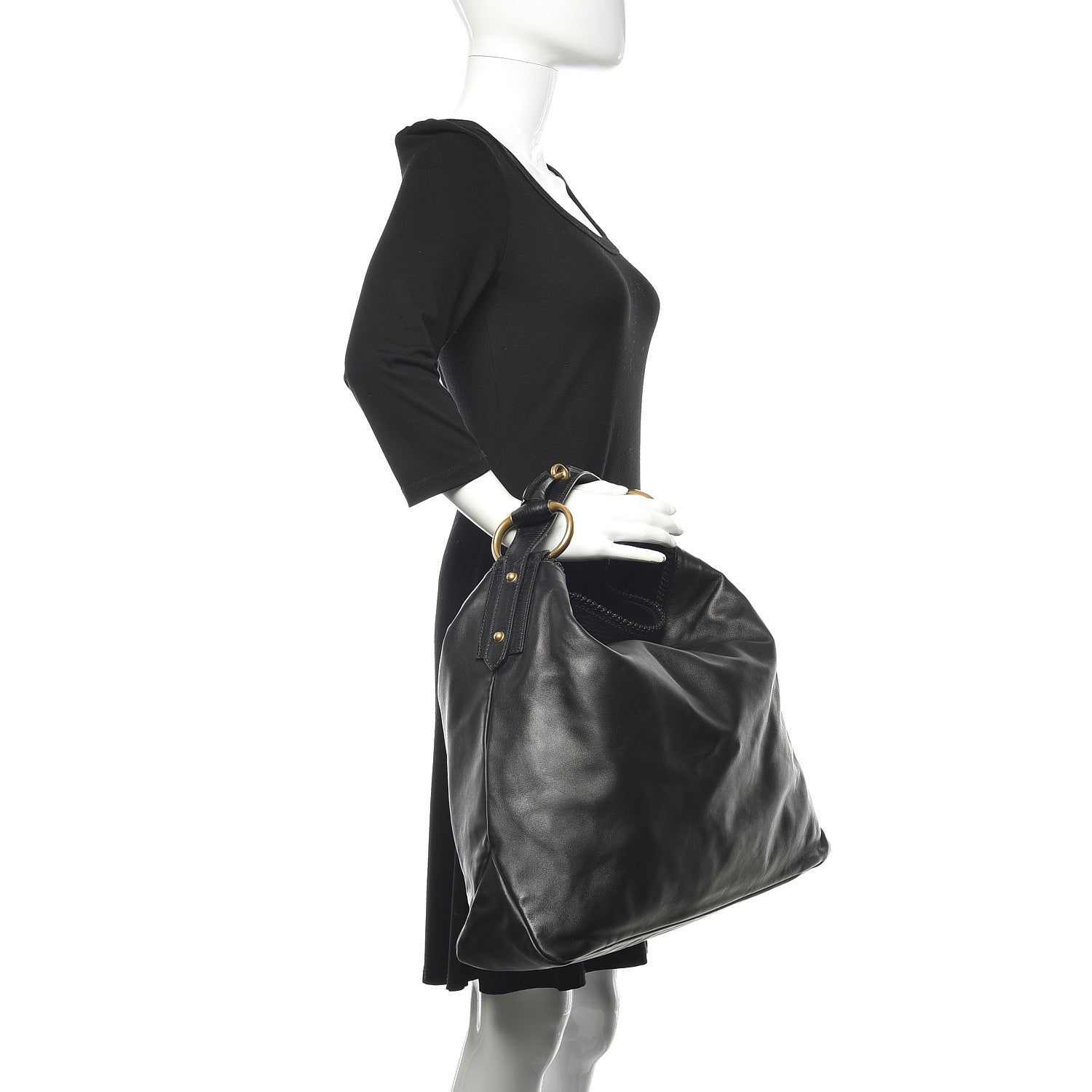 Gucci Calfskin Large Horsebit Chain Hobo Black 2 of 12
