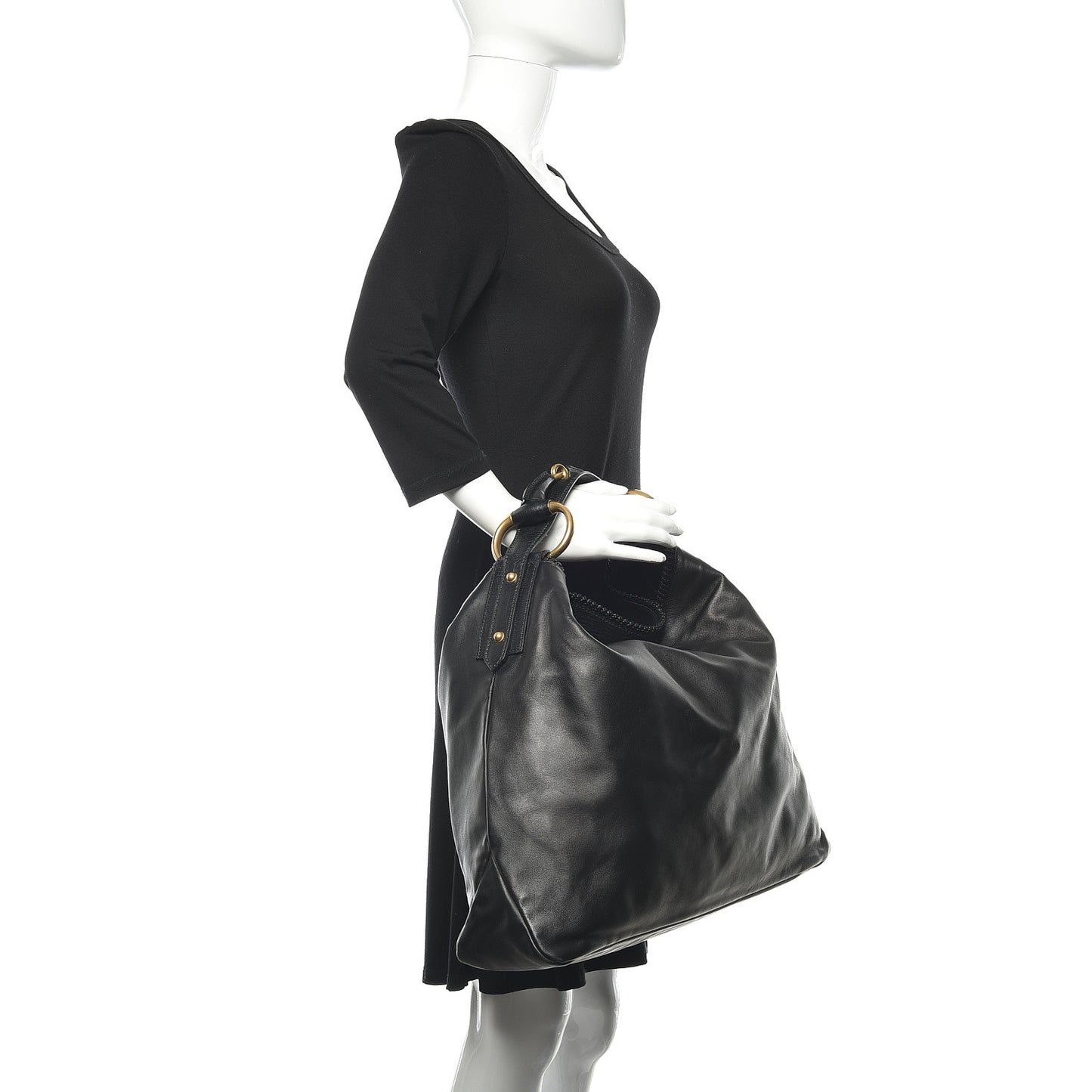 Calfskin Large Horsebit Chain Hobo Black