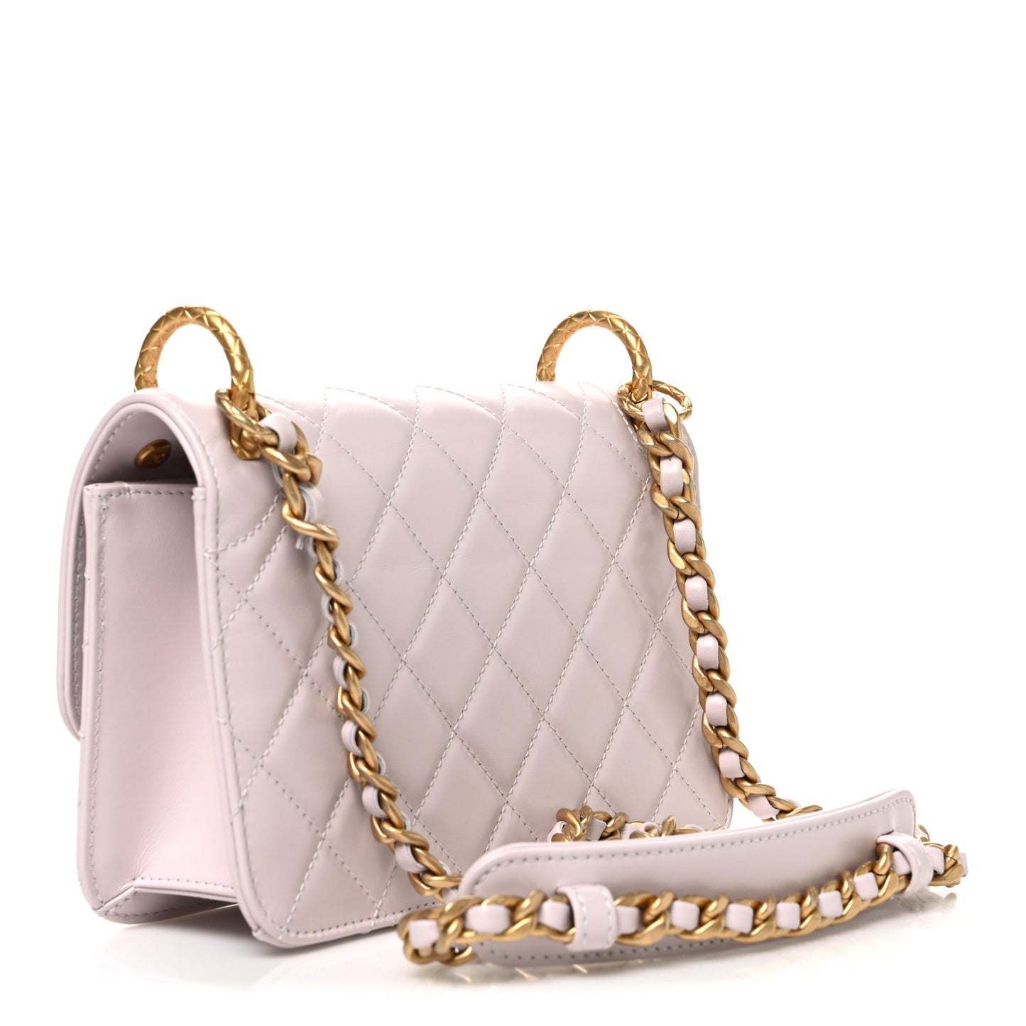 Shiny Calfskin Quilted Coco Crush Handle Flap Light Purple