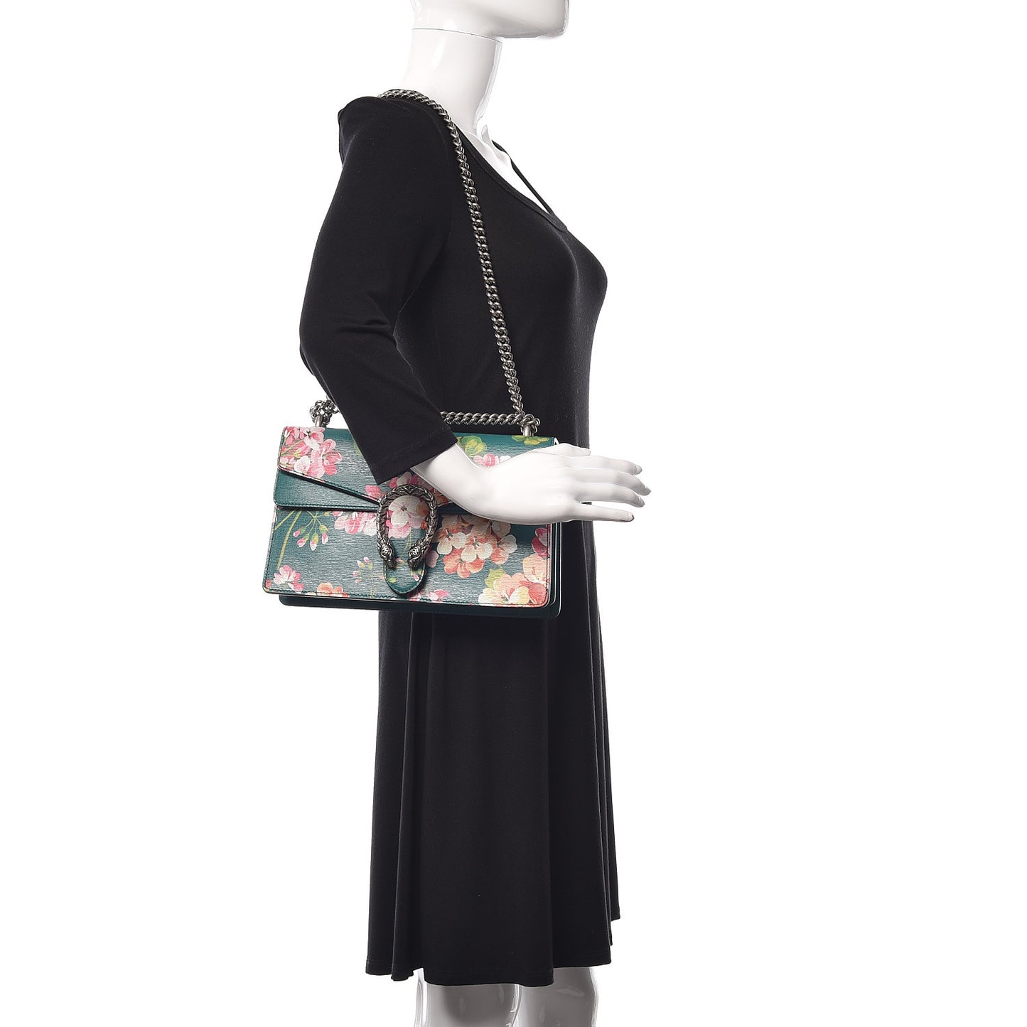 Calfskin Blooms Print Small Dionysus Shoulder Bag Bright Emerald Multicolor
