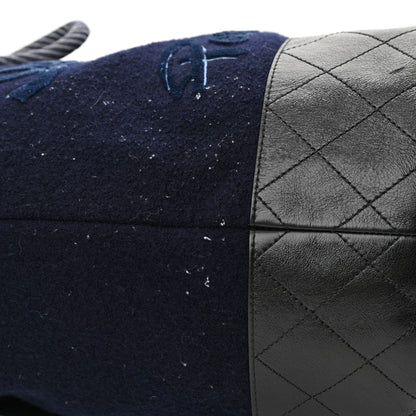 Chanel Wool Calfskin Embroidered Drawstring Backpack Navy Blue 11 of 12