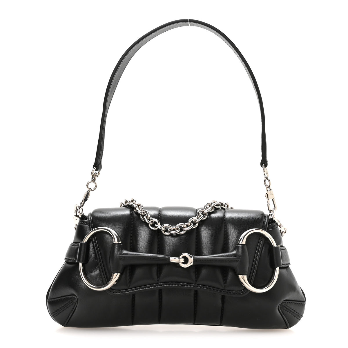 Nappa Vertical Matelasse Small Maxi Horsebit Chain Shoulder Bag Black
