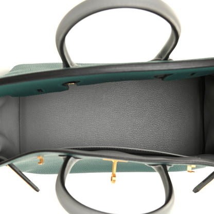 Hermes Togo Bi-Color Horseshoe Birkin 30 Malachite Gris Mouette 5 of 17
