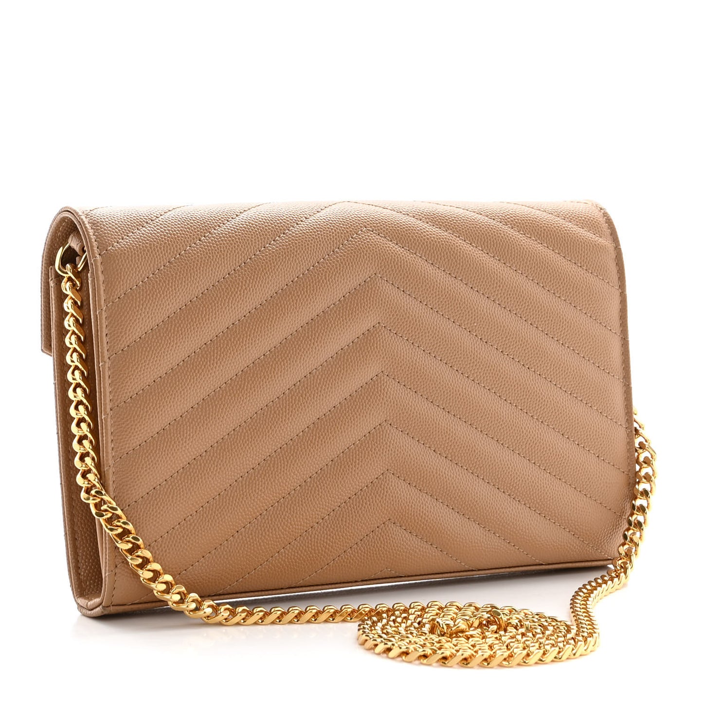 Grain De Poudre Matelasse Chevron Monogram Chain Wallet Dark Natural