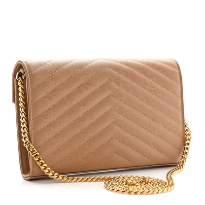 Saint Laurent Grain De Poudre Matelasse Chevron Monogram Chain Wallet Dark Natural 3 of 13