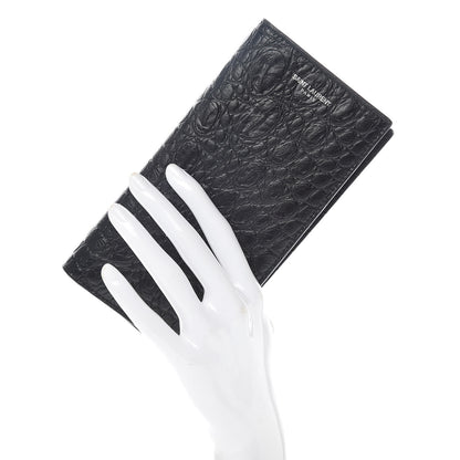 Saint Laurent Calfskin Crocodile Embossed Continental Wallet Black 2 of 8