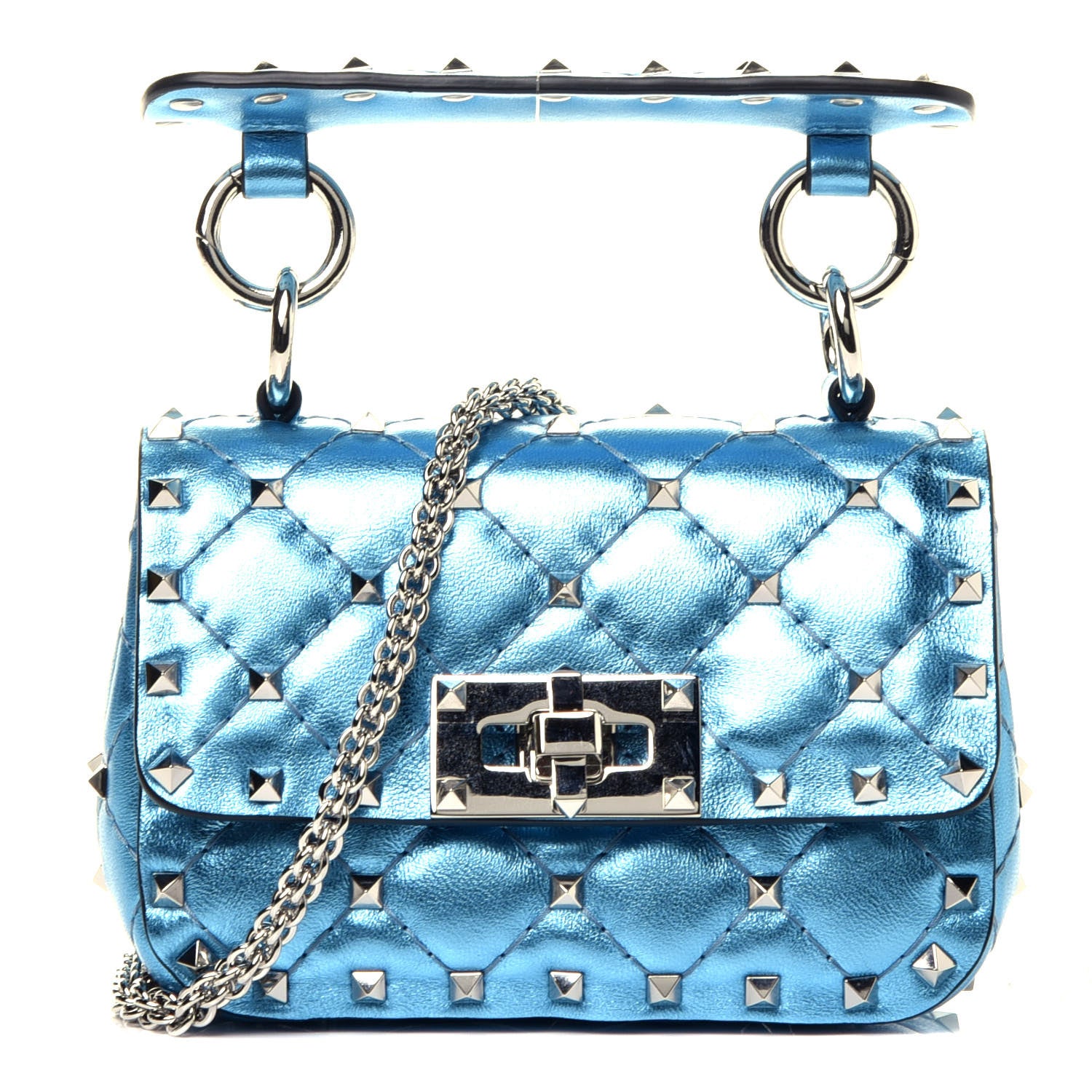 Valentino Garavani Metallic Nappa Micro Rockstud Spike Shoulder Bag Cerulean 1 of 8