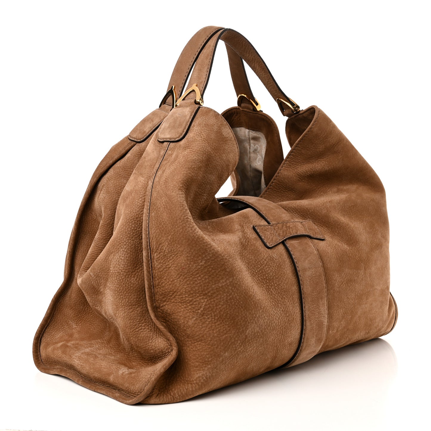 Nubuck Large Soft Stirrup Shoulder Bag Light Brown