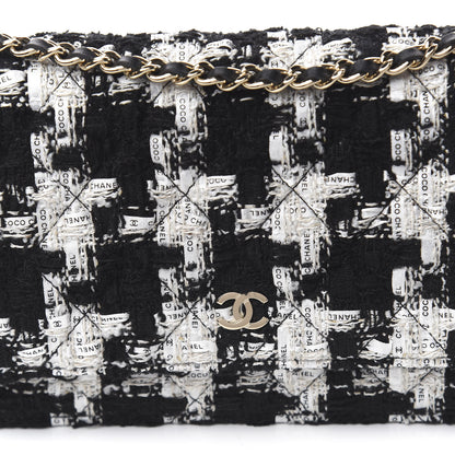 Chanel Tweed Quilted Wallet On Chain WOC Black Ecru White 11 of 12