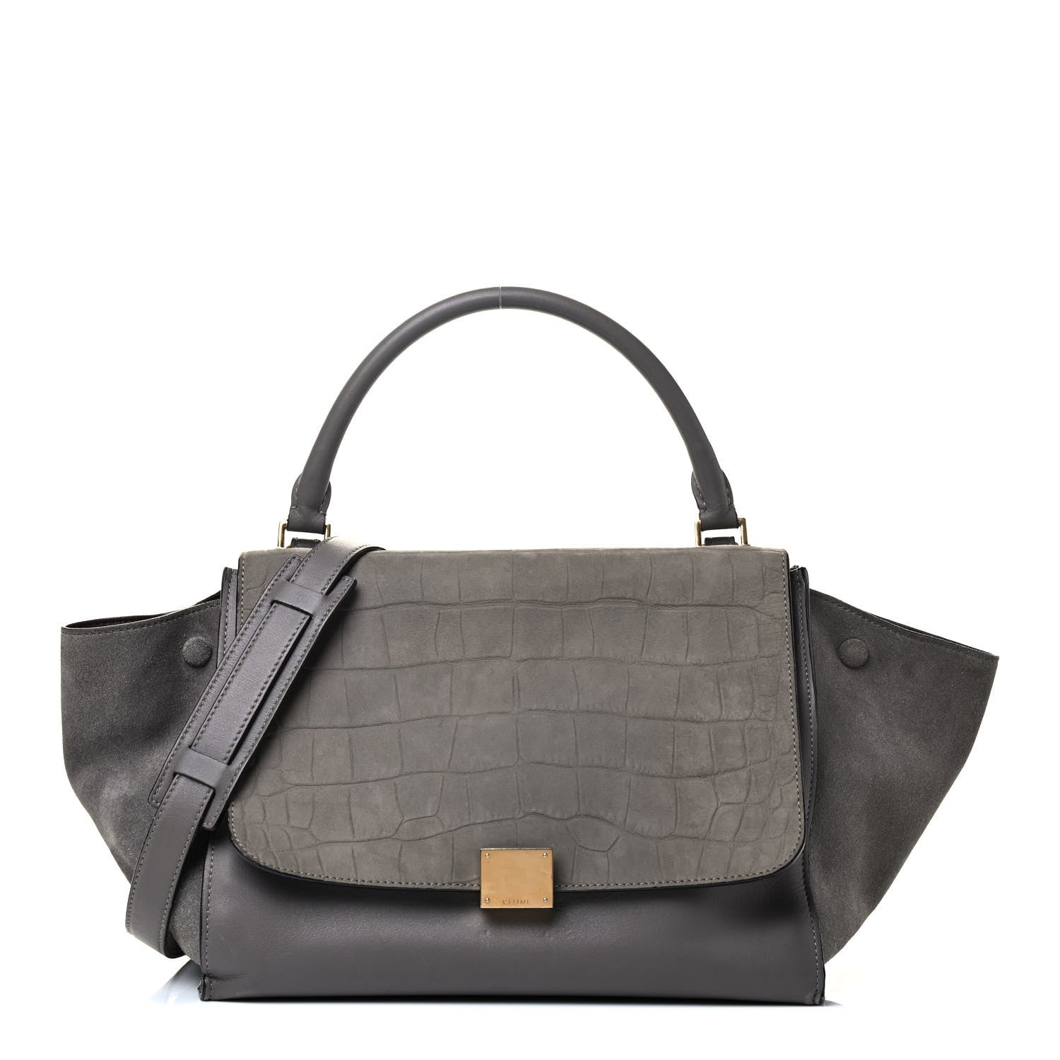 Celine Crocodile Embossed Calfskin Suede Medium Trapeze Smoke 1 of 4