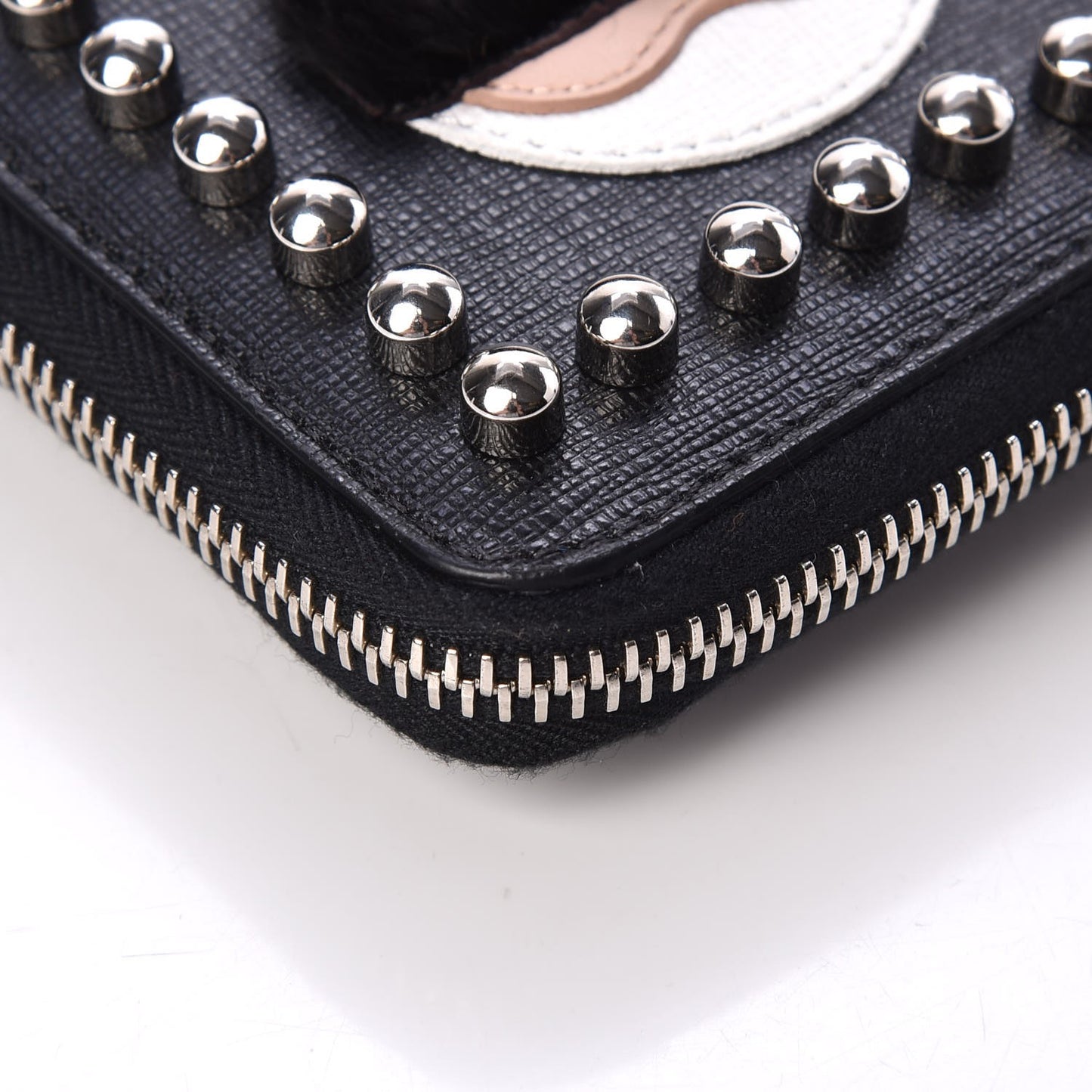 Vitello Elite Flamingo Mink Karlito Studded Zip Around Chain Wallet Black White Plaster