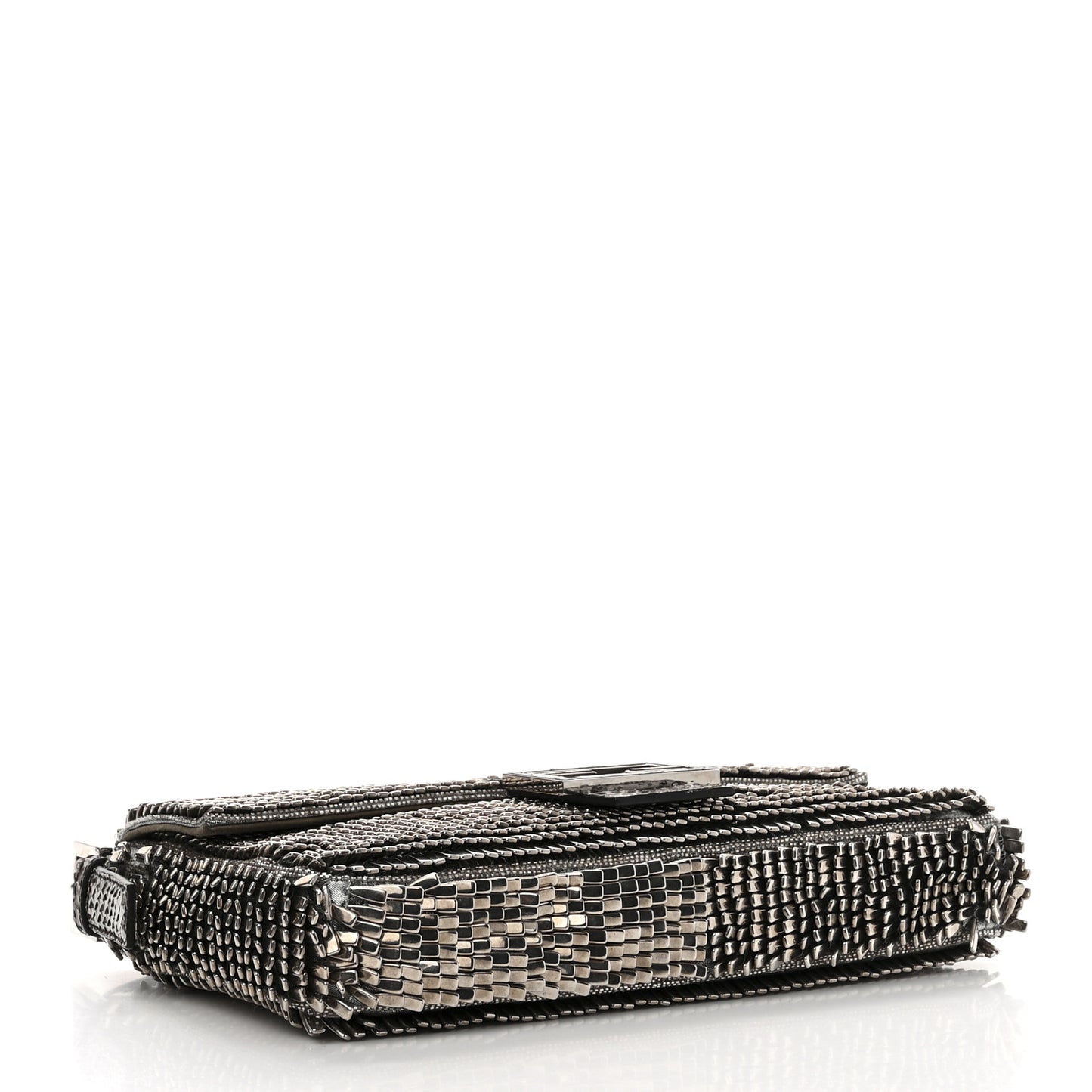 Fabric Beaded Embroidered Snakeskin Baguette Silver