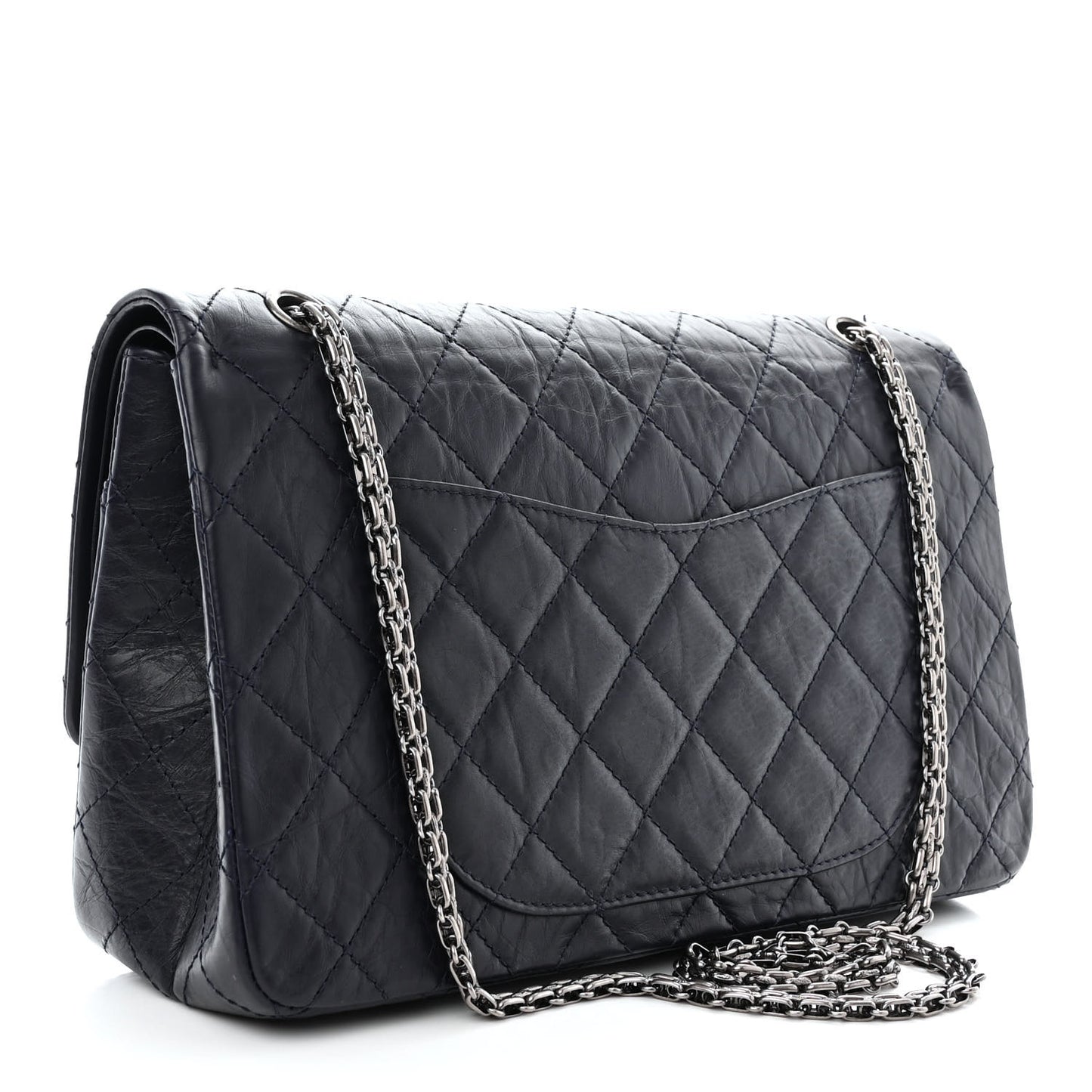 Aged Calfskin Quilted 2.55 Reissue 227 Flap Navy Blue
