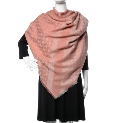 Gucci Wool Silk Monogram GGWeb Fringe Shawl Old Rose Pink 2 of 4