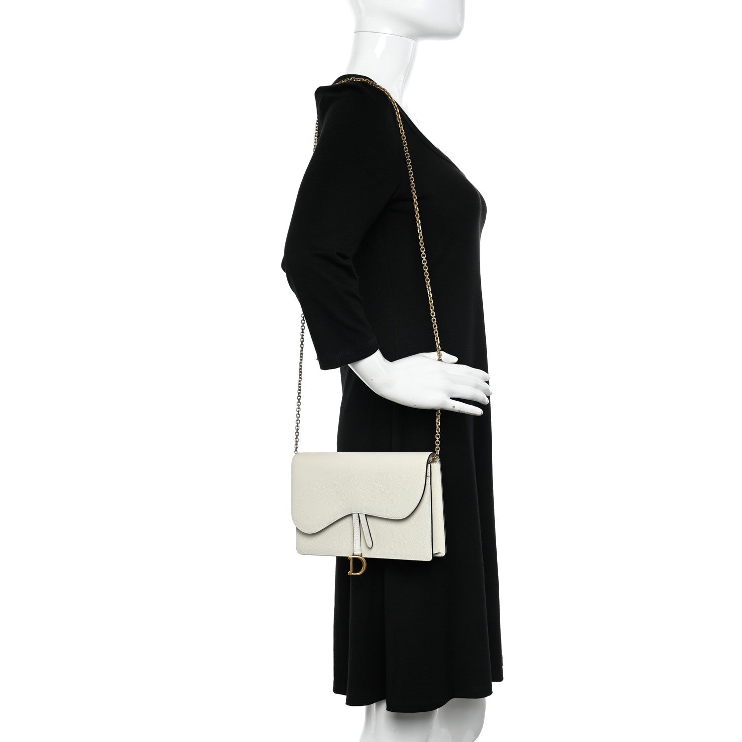 Christian Dior Grained Calfskin Saddle Chain Pouch Off White 2 of 10