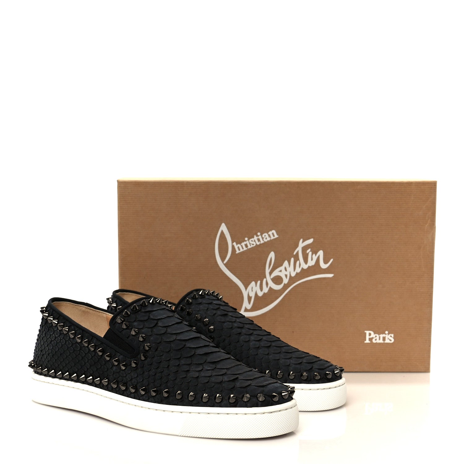 Christian Louboutin Nubuck Snakeskin Spikes Pik Boat Flats 39.5 Black 11 of 11