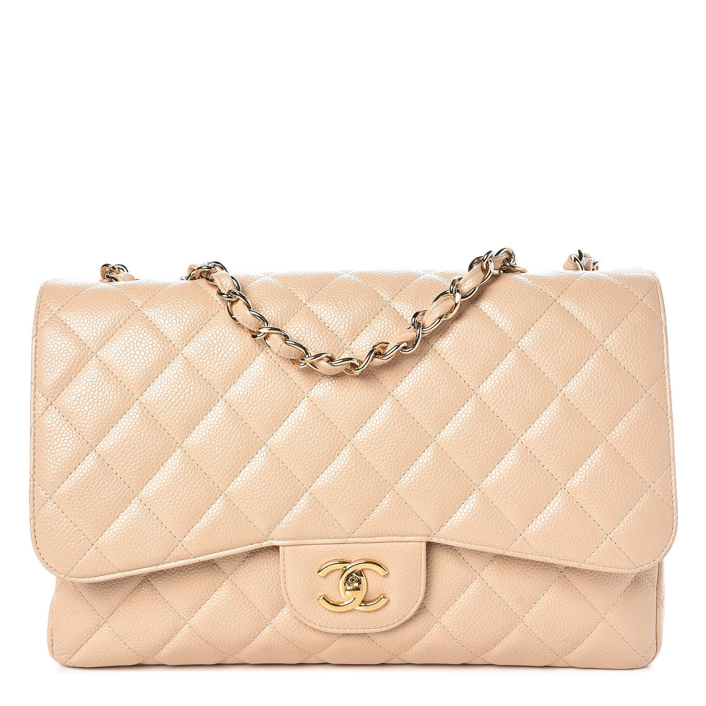 Caviar Quilted Jumbo Single Flap Beige Clair