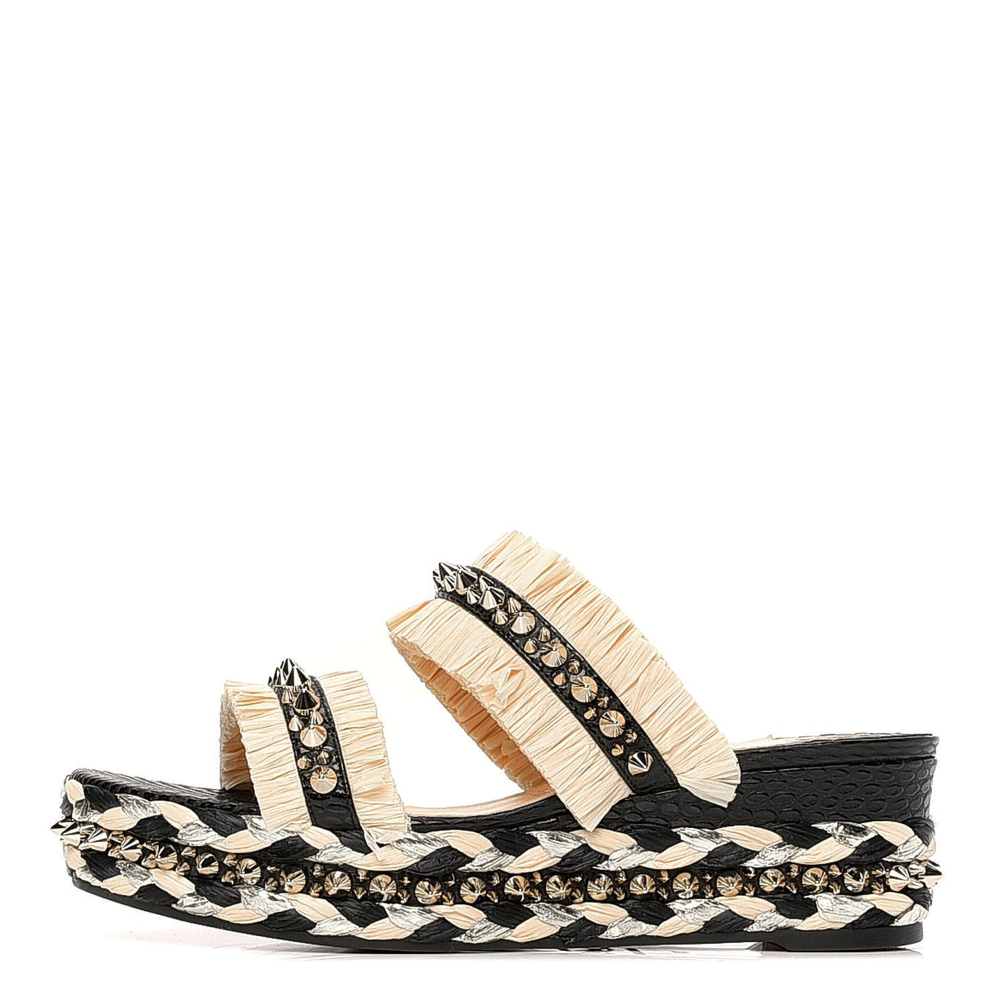 Jurassic Calfskin Rafia Voltinoudou 60 Spike Flatform Sandals 39 Black Savane
