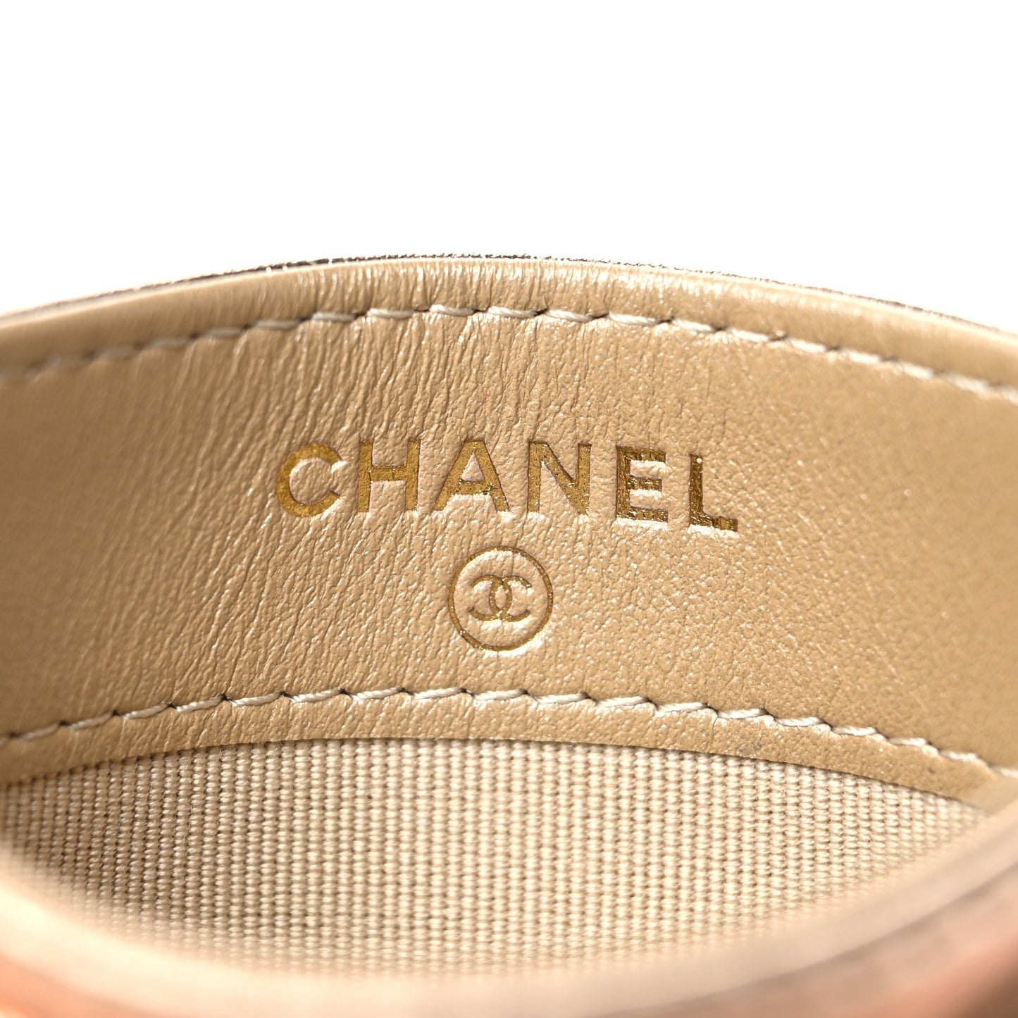 Metallic Lambskin Quilted Chanel 19 Card Holder Gold