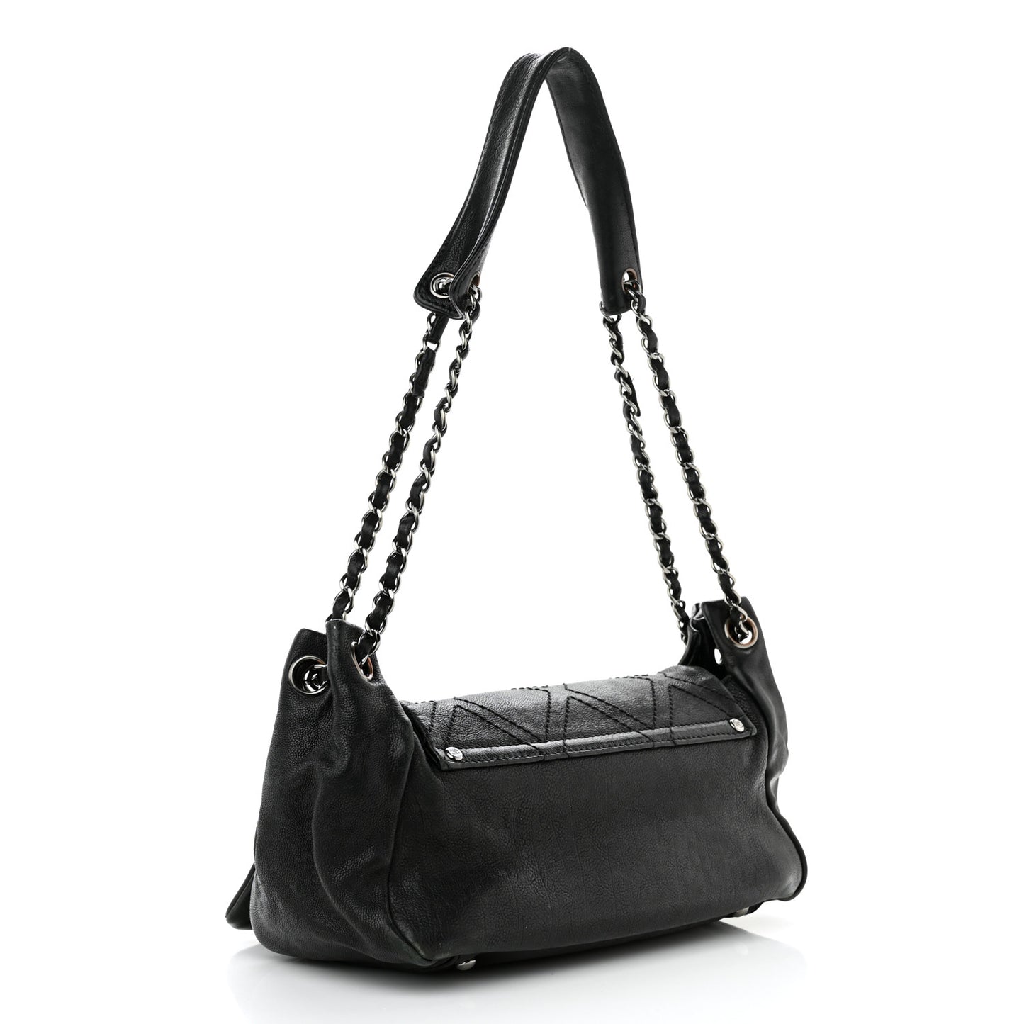 Calfskin Diamond Stitch Accordion Flap Black