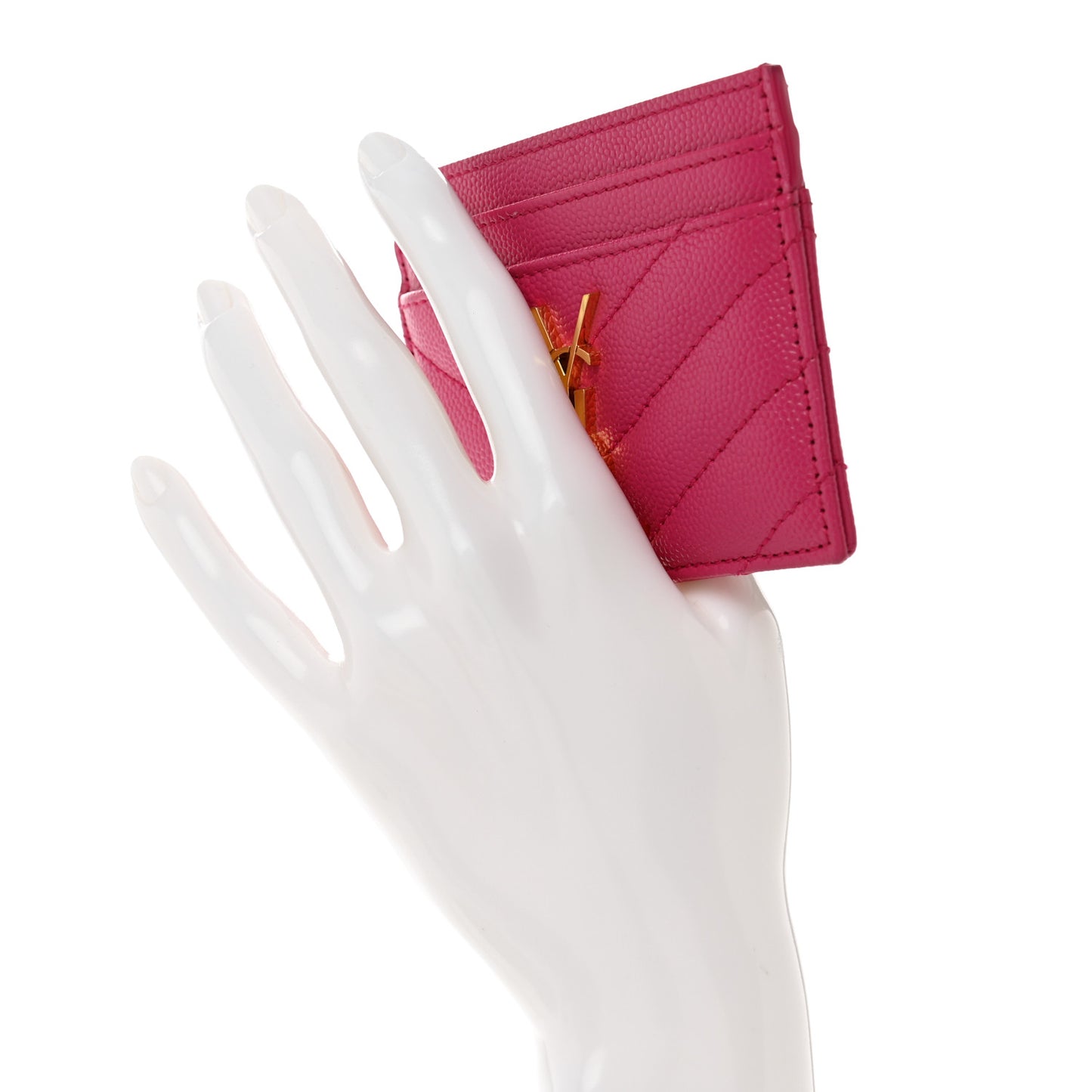 Grain De Poudre Matelasse Chevron Monogram Credit Card Case Fresh Fuxia