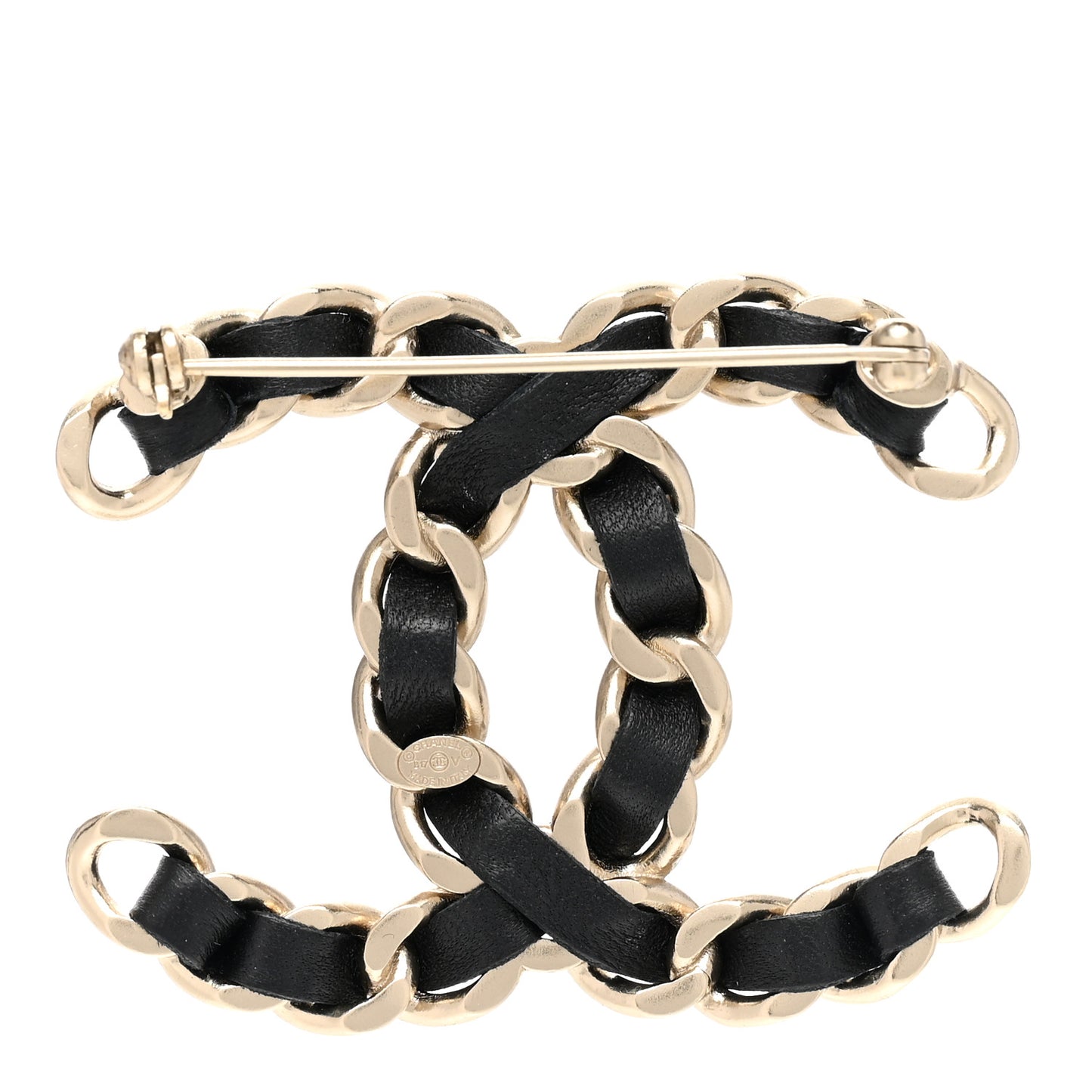 Lambskin Chain CC Brooch Black Gold