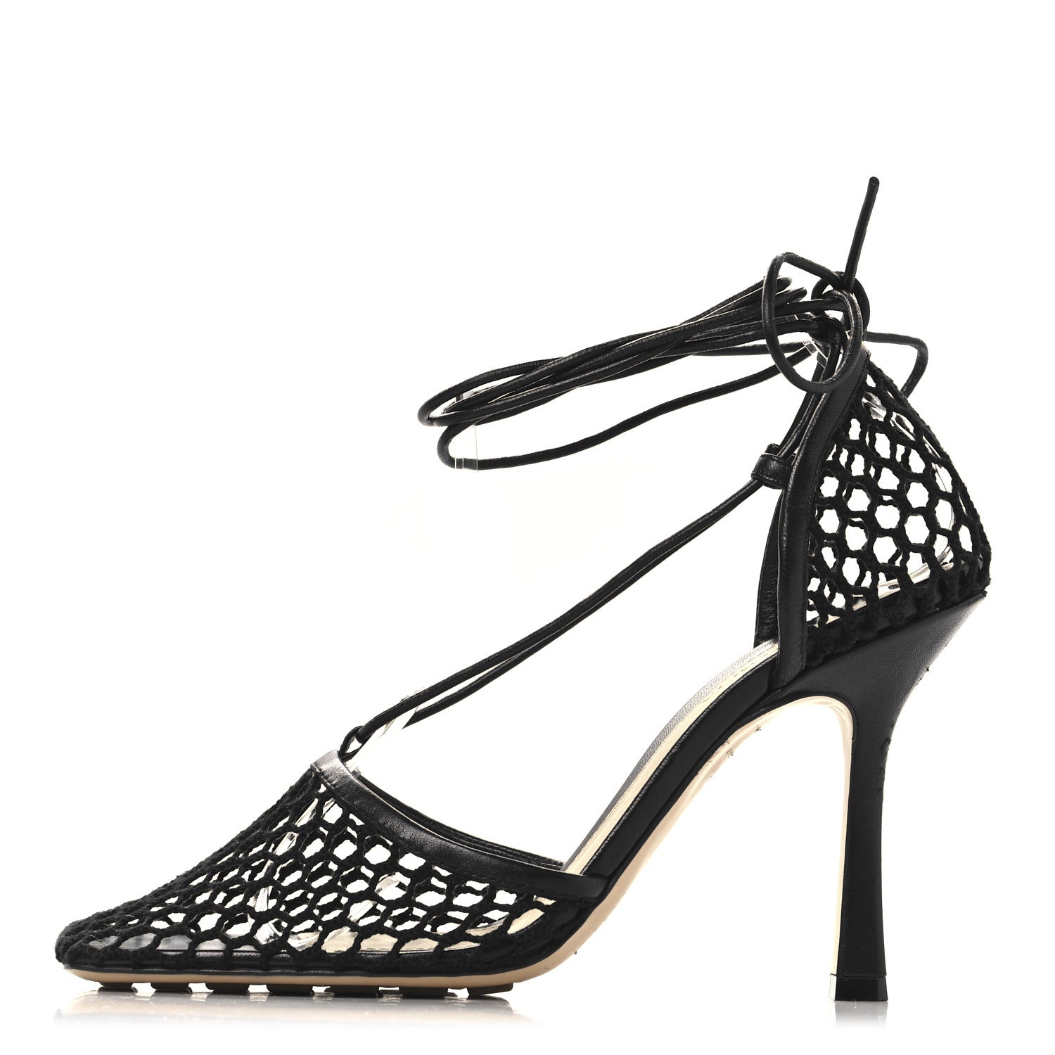 Bottega Veneta Mesh Nappa Stretch Ankle Tie 90mm Sandals 38.5 Black 1 of 9