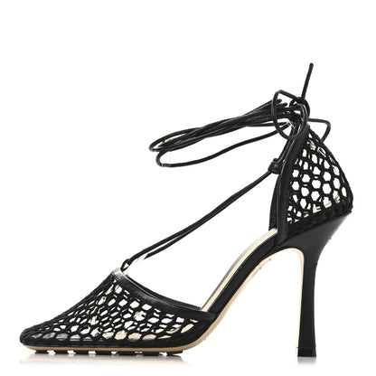 Bottega Veneta Mesh Nappa Stretch Ankle Tie 90mm Sandals 38.5 Black 1 of 9