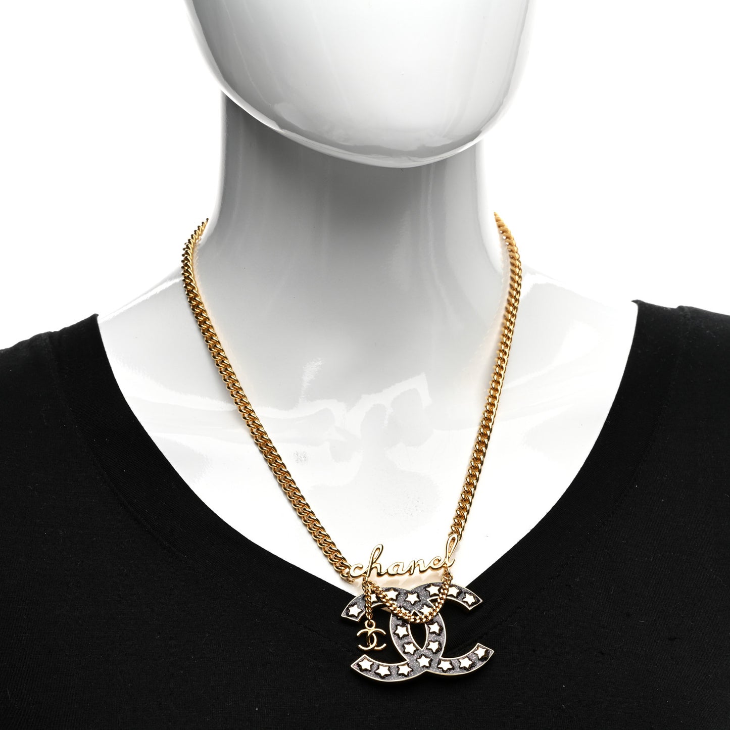 Metal Resin CC Star Chain Logo Necklace Gold Black