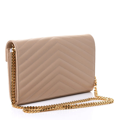 Saint Laurent Grain De Poudre Matelasse Chevron Monogram Chain Wallet Nude Powder 2 of 4