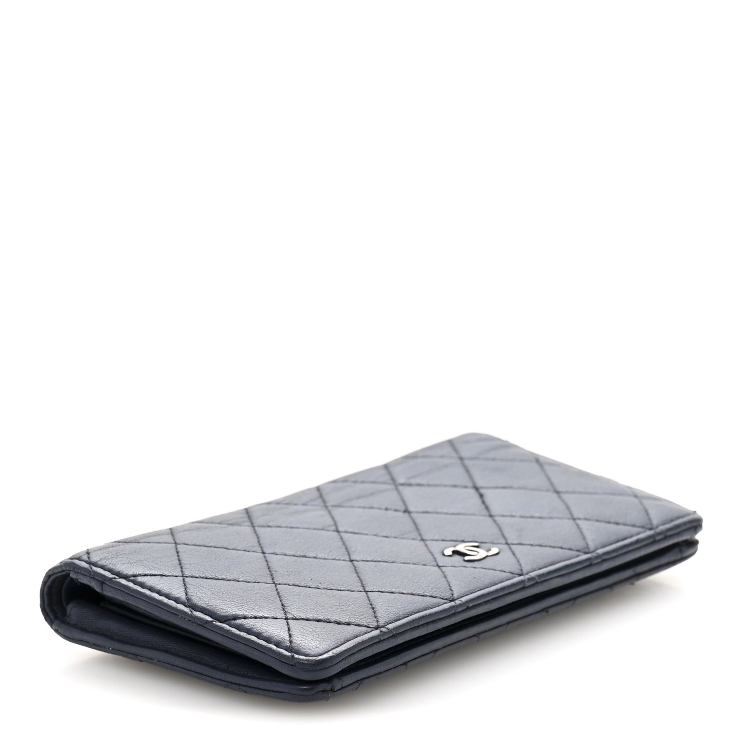 Lambskin Quilted Yen Wallet Blue