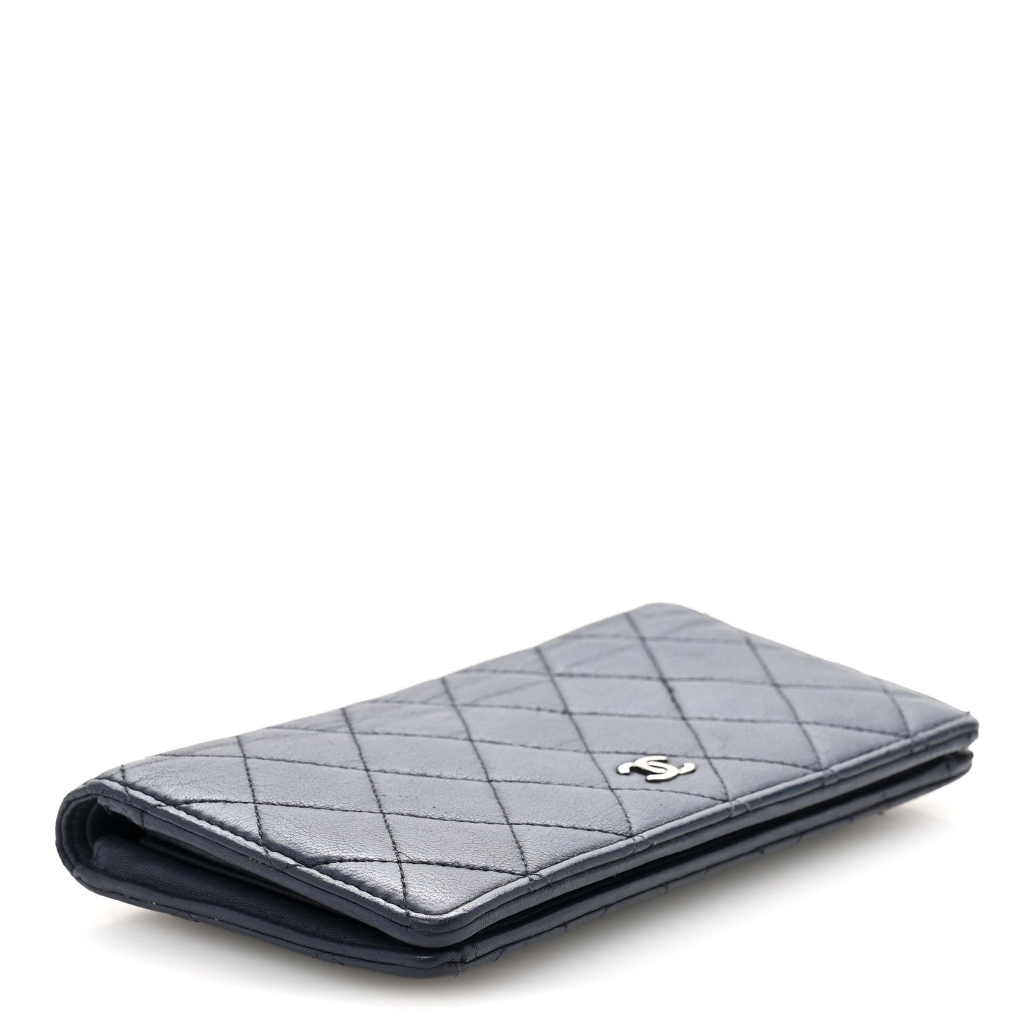 Chanel Lambskin Quilted Yen Wallet Blue 4 of 13