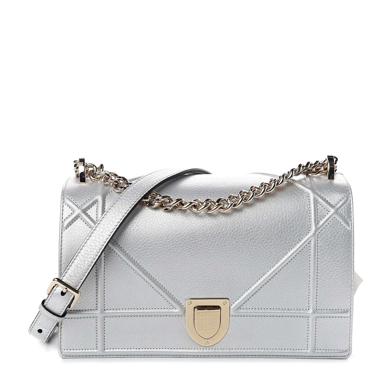 Metallic Grained Calfskin Medium Diorama Flap Bag Silver