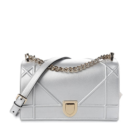 Christian Dior Metallic Grained Calfskin Medium Diorama Flap Bag Silver 1 of 10