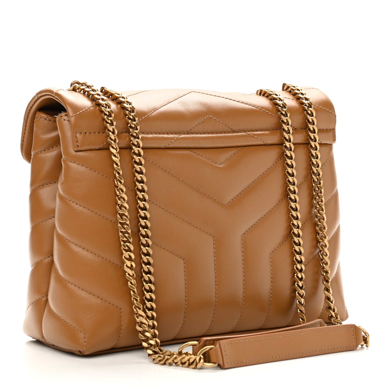 Saint Laurent Calfskin Y Quilted Monogram Small Loulou Chain Satchel Dark Natural 3 of 10