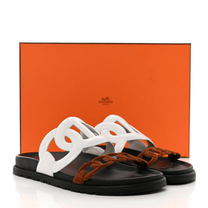 Hermes Suede Goatskin Nappa Extra Sandals 37.5 White Gold 9 of 9