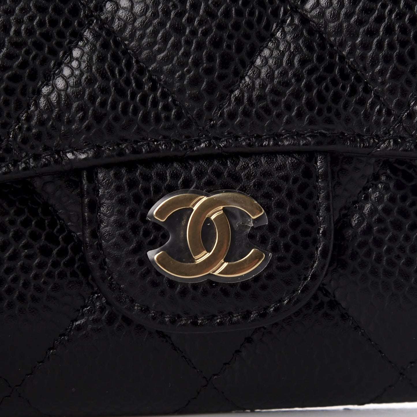 Caviar Quilted Flap Card Holder Wallet Black