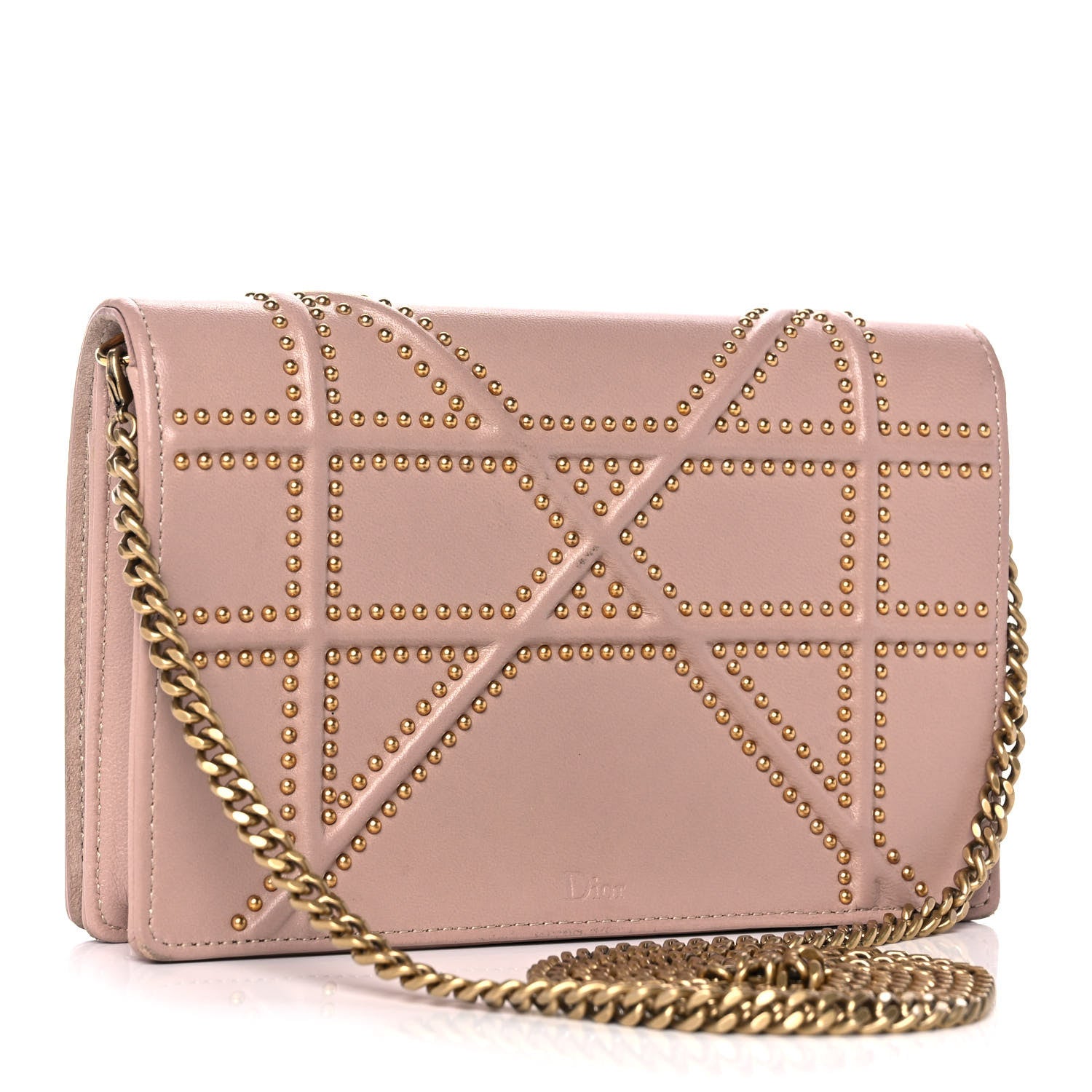 Christian Dior Calfskin Studded Diorama Wallet on Chain Pouch Nude 3 of 16