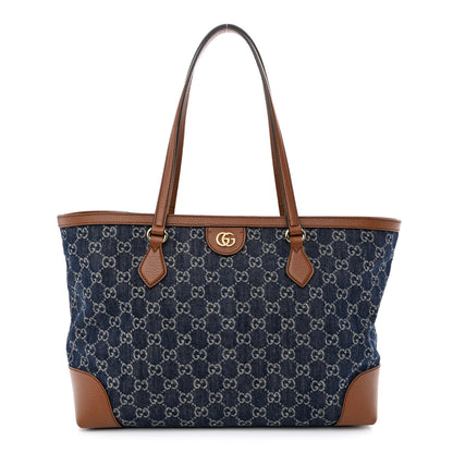 Gucci New Denim GG Monogram Medium Ophidia Shopping Tote Blue Tea Cuir 1 of 10