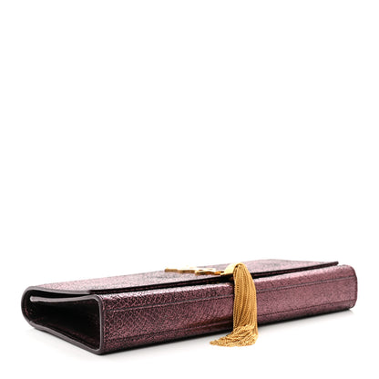Saint Laurent Metallic Calfskin Snakeskin Embossed Classic Monogram Tassel Clutch Purple 4 of 8