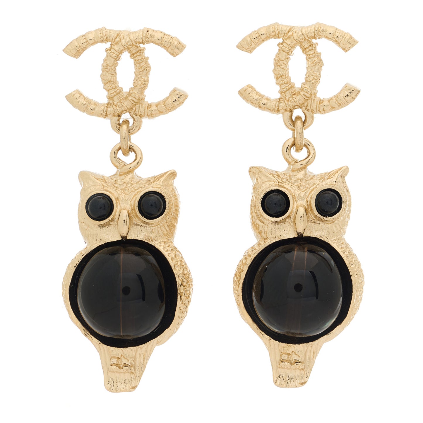 Resin Pearl CC Owl Earring Gold Black