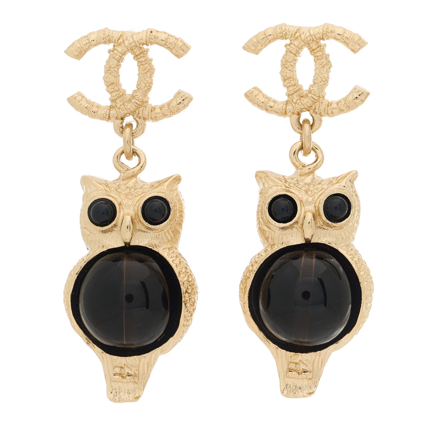Chanel Resin Pearl CC Owl Earring Gold Black 1 of 3