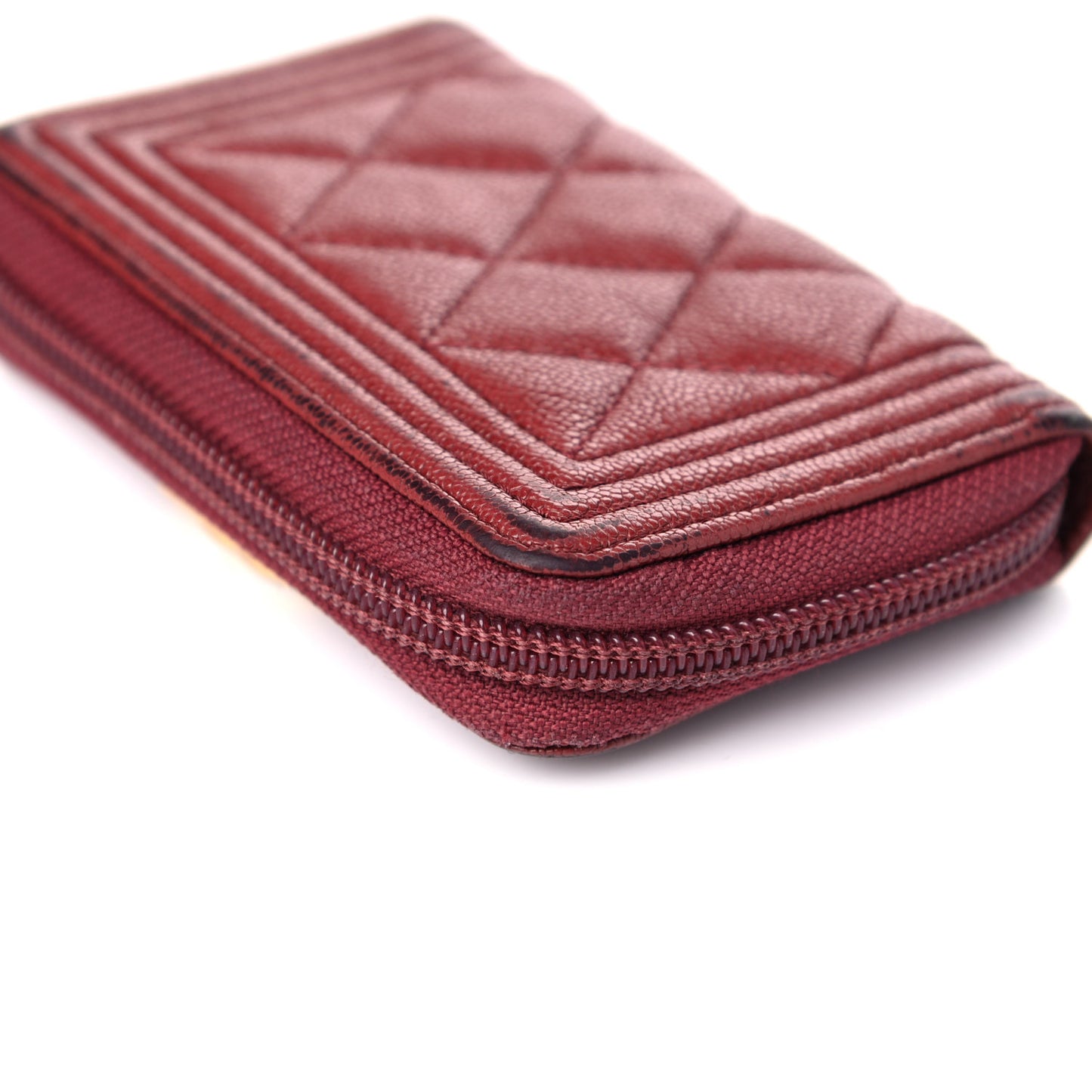 Caviar Quilted Boy Zip Around Coin Purse Wallet Burgundy