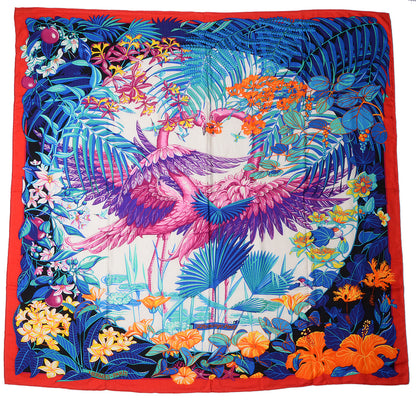 Hermes Cashmere Silk Flamingo Party Shawl 140 Rouge Vif Blanc Bleu 3 of 7