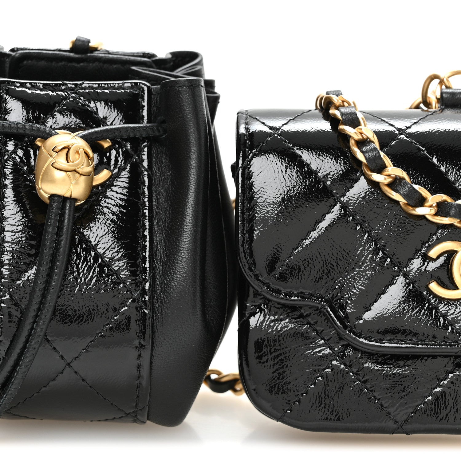 Chanel Crumpled Patent Lambskin Quilted Tassel Clutch With Chain Black 8 of 12
