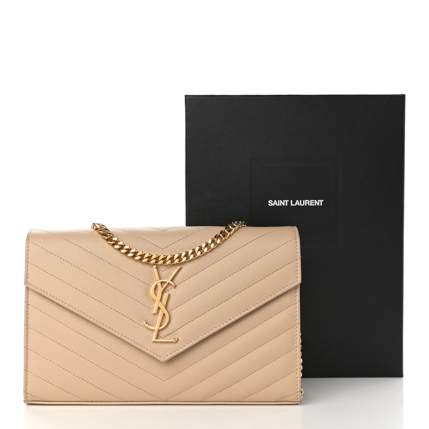 Grain De Poudre Matelasse Chevron Monogram Chain Wallet Nude Powder