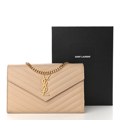 Saint Laurent Grain De Poudre Matelasse Chevron Monogram Chain Wallet Nude Powder 19 of 20