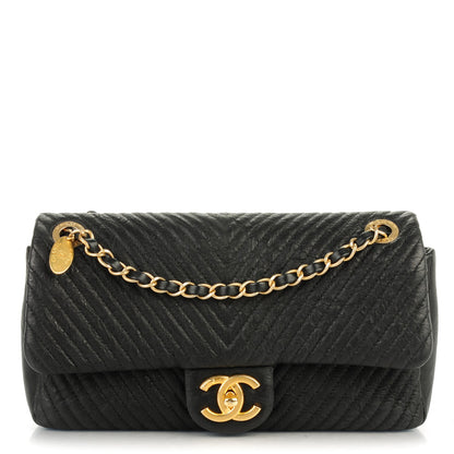 Chanel Wrinkled Lambskin Chevron Quilted Medium Flap Black 1 of 7