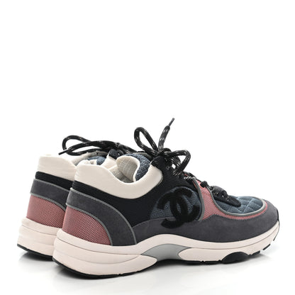 Chanel Nylon Calfskin Suede Womens CC Sneakers 39 Grey Pink 4 of 8